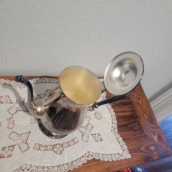 Vtg Oneida Silver Plate Coffee Tea Pot 10.75" Hinged Teapot round base US made - Picture 2 of 12